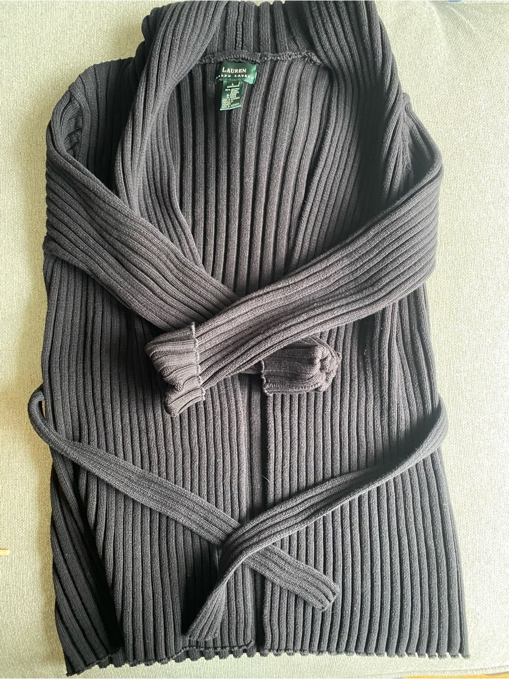 Ralph Lauren Black Ribbed Shawl-Collar Knit Cardigan 100% cotton